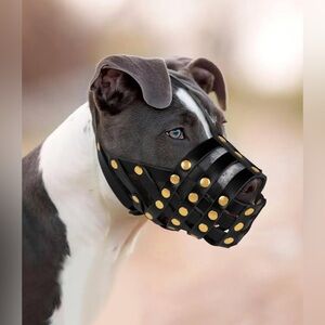 Dogs Leather Breathable Secure Basket Muzzle for Large Breeds Size 4